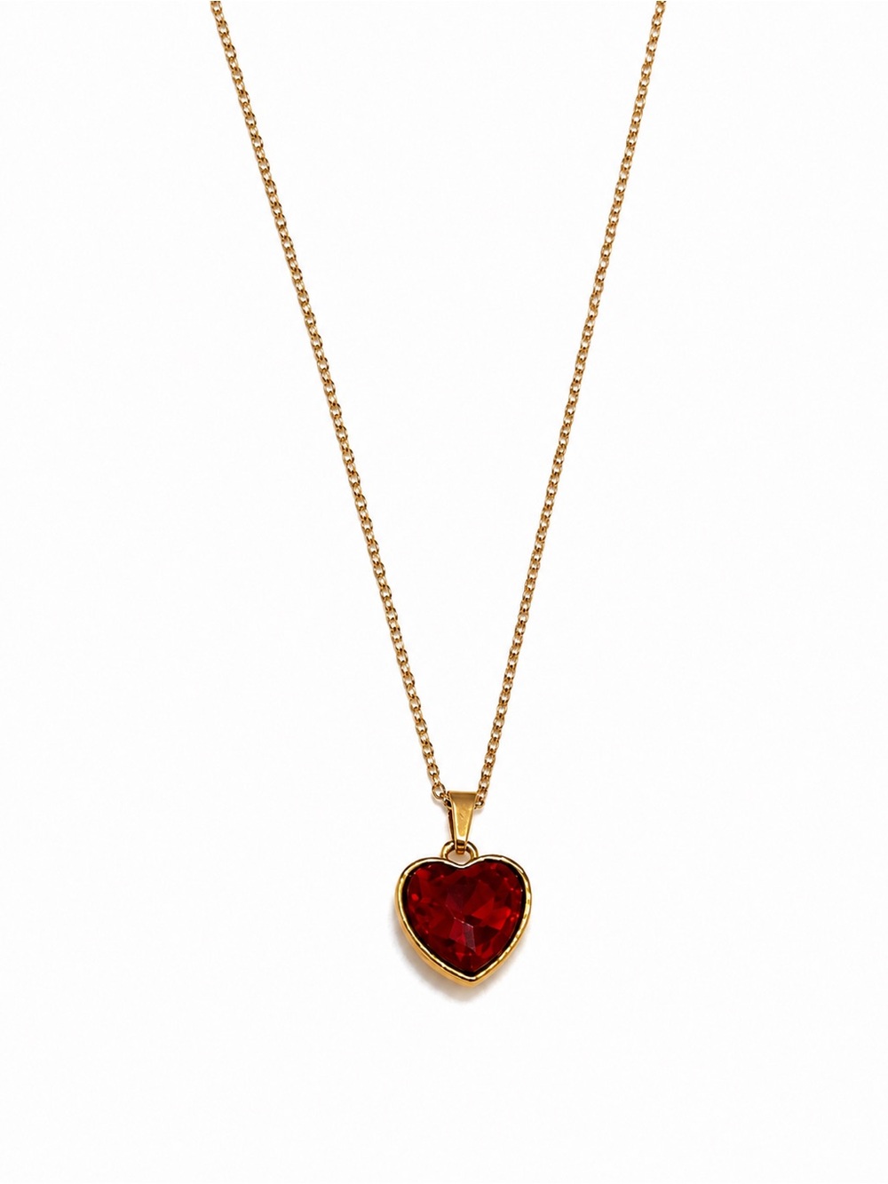 Gold Chain Necklace with Red Heart Pendant